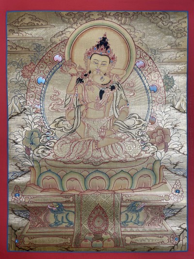Tibetan Buddhist Thangka Of [vajrasattva], Real 24k Gold, [hand Painted]