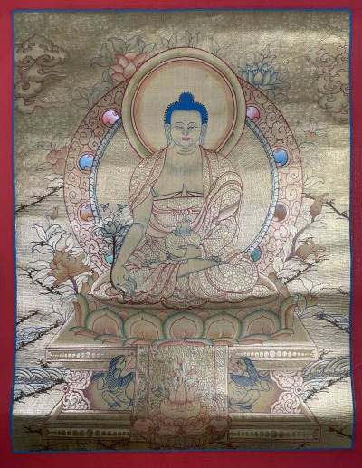 Tibetan Buddhist Thangka Of [medicine Buddha], Real 24k Gold, [hand Painted]