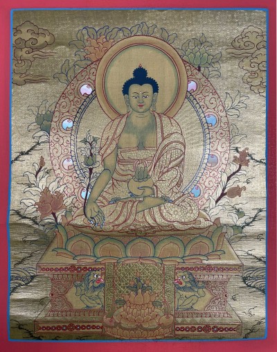 Tibetan Buddhist Thangka Of [medicine Buddha], Real 24k Gold, [hand Painted]