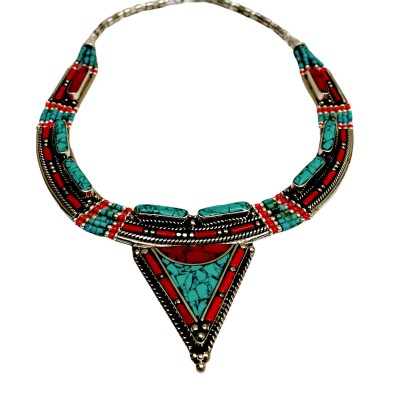 Handmade Nepali [tribal] Necklace, With [stone Setting]