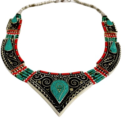 Handmade Nepali [tribal] Necklace, With [stone Setting]