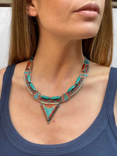 Handmade Nepali [tribal] Necklace, With [stone Setting]