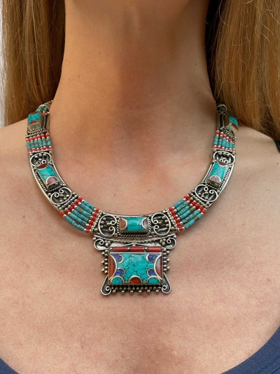 Handmade Nepali [tribal] Necklace, With [stone Setting]