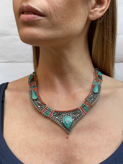 Handmade Nepali [tribal] Necklace, With [stone Setting]