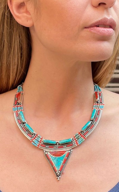 Handmade Nepali [tribal] Necklace, With [stone Setting]