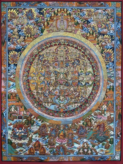 Tibetan Buddhist Thangka Painting Of Buddha Mandala, [hand Painted]