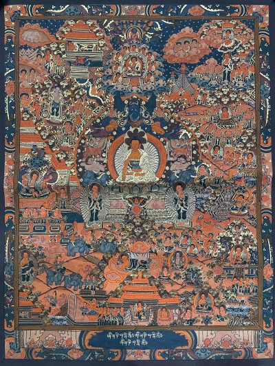Tibetan Buddhist Thangka Painting Of Buddha Life Story, [hand Painted]