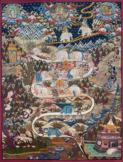 Tibetan Buddhist Thangka Painting Of The Way To Heaven, [hand Painted]