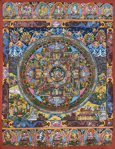 Tibetan Buddhist Thangka Painting Of Buddha Mandala, [hand Painted]