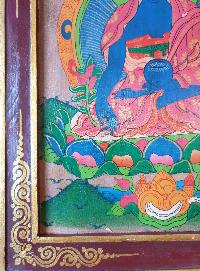 Tibetan Buddhist Thangka Painting Of Medicine Buddha, [wooden Frame]