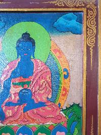 Tibetan Buddhist Thangka Painting Of Medicine Buddha, [wooden Frame]