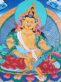 Tibetan Buddhist Thangka Painting Of Yellow Jambhala, [wooden Frame]