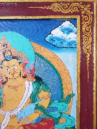 Tibetan Buddhist Thangka Painting Of Yellow Jambhala, [wooden Frame]