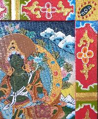 Tibetan Buddhist Thangka Painting Of Green Tara, [wooden Frame]