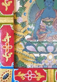 Tibetan Buddhist Thangka Painting Of Medicine Buddha, [wooden Frame]