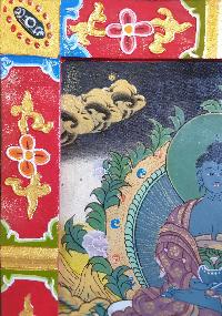 Tibetan Buddhist Thangka Painting Of Medicine Buddha, [wooden Frame]