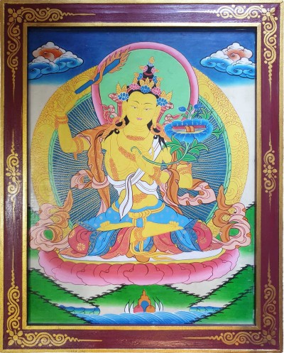 Tibetan Buddhist Thangka Painting Of Manjushri, [wooden Frame]