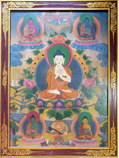 Tibetan Buddhist Thangka Painting Of Vairochana Buddha, [wooden Frame]