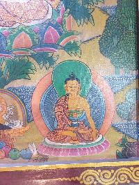 Tibetan Buddhist Thangka Painting Of Vairochana Buddha, [wooden Frame]