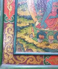 Tibetan Buddhist Thangka Painting Of Medicine Buddha, [wooden Frame]