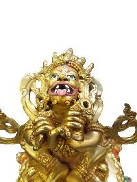 Buddhist Statue Of Mahakala 2 Arms [incense Burner], [full Gold Plated, Face Painted], [makal, Maka, Incense Burner]