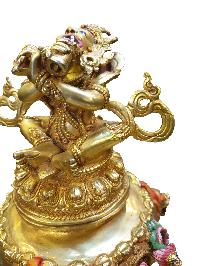 Buddhist Statue Of Mahakala 2 Arms [incense Burner], [full Gold Plated, Face Painted], [makal, Maka, Incense Burner]
