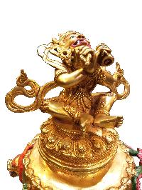 Buddhist Statue Of Mahakala 2 Arms [incense Burner], [full Gold Plated, Face Painted], [makal, Maka, Incense Burner]