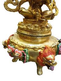 Buddhist Statue Of Mahakala 2 Arms [incense Burner], [full Gold Plated, Face Painted], [makal, Maka, Incense Burner]