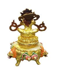 Buddhist Statue Of Mahakala 2 Arms [incense Burner], [full Gold Plated, Face Painted], [makal, Maka, Incense Burner]