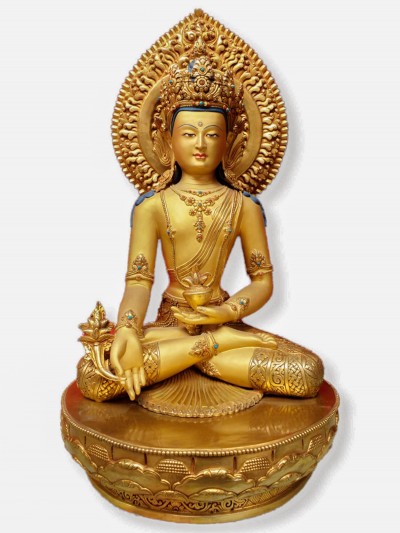[master Quality], Buddhist Statue Of Medicine Buddha, [full Gold Plated, Stone Setting, Face Painted]