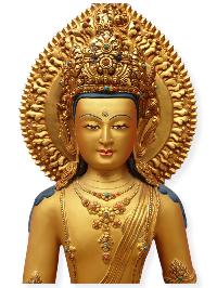 [master Quality], Buddhist Statue Of Medicine Buddha, [full Gold Plated, Stone Setting, Face Painted]