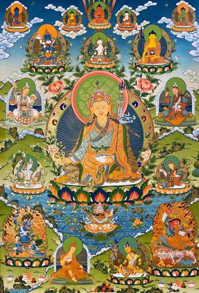 Tibetan Buddhist Thangka Of Padmasambhava, Real 24k Gold, [hand Painted]