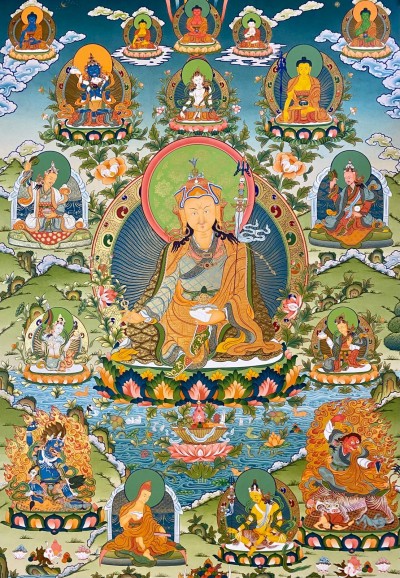 Tibetan Buddhist Thangka Of Padmasambhava, Real 24k Gold, [hand Painted]