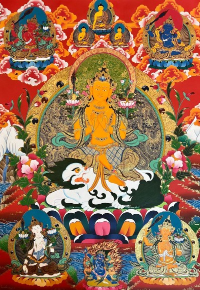Tibetan Buddhist Thangka Of Maitreya Buddha, Real 24k Gold, [hand Painted]