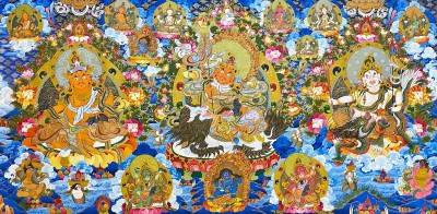 Tibetan Buddhist Thangka Of Namtose Jambhala, Real 24k Gold, [hand Painted]