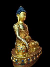 Buddhist Statue Of Shakyamuni Buddha, [full Gold Plated, Stone Setting, Face Painted]
