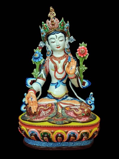 Buddhist Statue Of White Tara, [traditional Color Finishing]