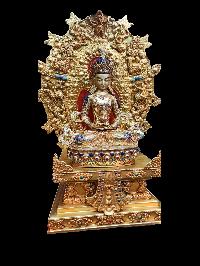 Buddhist Statue Of Aparimita, Amitayus, [sitting On A Throne], [full Gold Plated, Stone Setting, Face Painted], Chepame