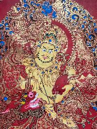 Buddhist Handmade Thangka Of Namtose Jambhala, [hand Painted]