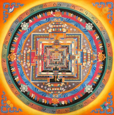 Buddhist Handmade Thangka Of Kalachakra Mandala, Sand Mandala, Wheel Of Time, Dalai Lama Thangka, [hand Painted]