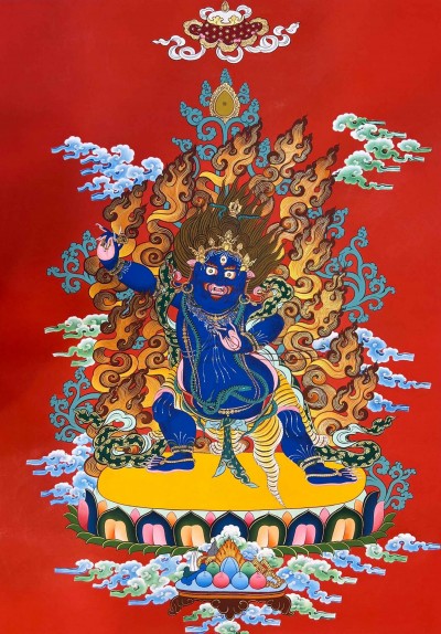 Buddhist Handmade Thangka Of Black Vajrapani, [hand Painted]