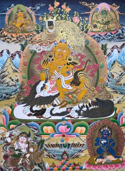 Buddhist Handmade Thangka Of Jambhala: Namtose, [hand Painted]