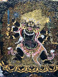 Buddhist Handmade Thangka Of Black Secret Accomplishment Hayagriva, [24k Real Gold], [hand Painted]
