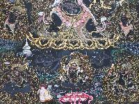 Buddhist Handmade Thangka Of Black Secret Accomplishment Hayagriva, [24k Real Gold], [hand Painted]