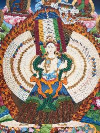Buddhist Handmade Thangka Of Umbrella Tara, Sitatapatra - Umbrella Goddess - Dugar, [hand Painted]