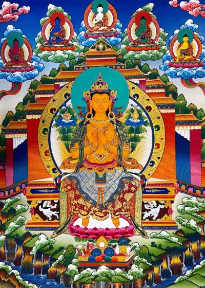 Buddhist Handmade Thangka Of Maitreya Buddha, [real 24k Gold], [hand Painted]