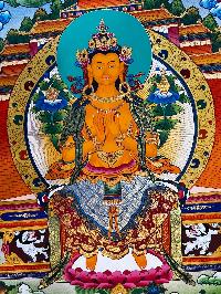 Buddhist Handmade Thangka Of Maitreya Buddha, [real 24k Gold], [hand Painted]