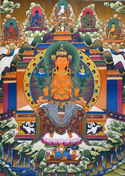 Buddhist Handmade Thangka Of Maitreya Buddha, [real 24k Gold], [hand Painted]