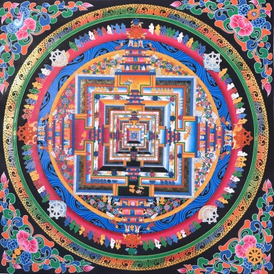 Buddhist Handmade Kalachakra Mandala, Sand Mandala, Wheel Of Time, Dalai Lama Thangka [real Gold]
