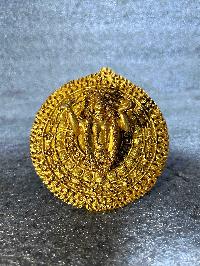 Buddhist Round Miniature Statue Of Akash Yogini, [full Gold Plated]